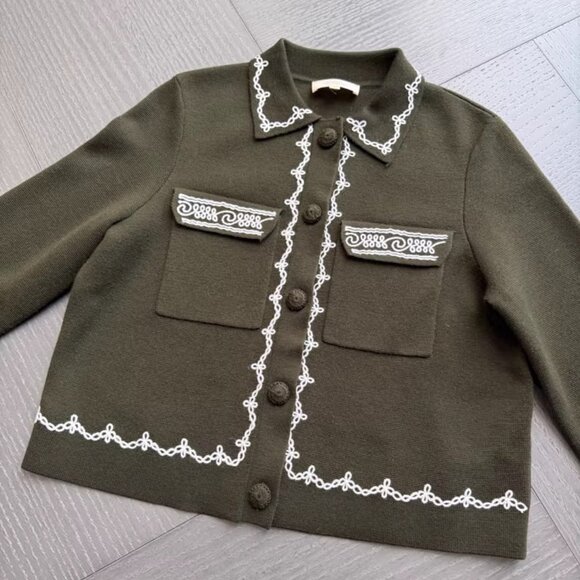 Gilet Betty Sezane x Baziszt Khaki Ecru Embroidery - Picture 5 of 10